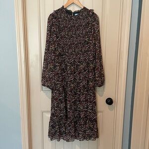 Draper James Dark Green and Pink Floral Long Sleeve Dress